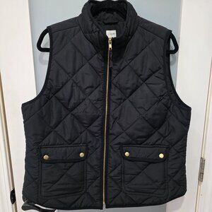 J.Crew Black Quilted Vest Women’s XL Zip Front Lightweight Outerwear